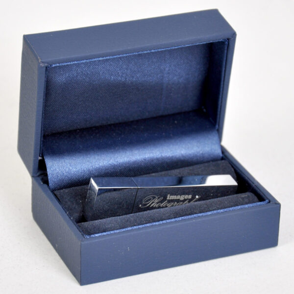 Luxury blue presentation box with flash drive
