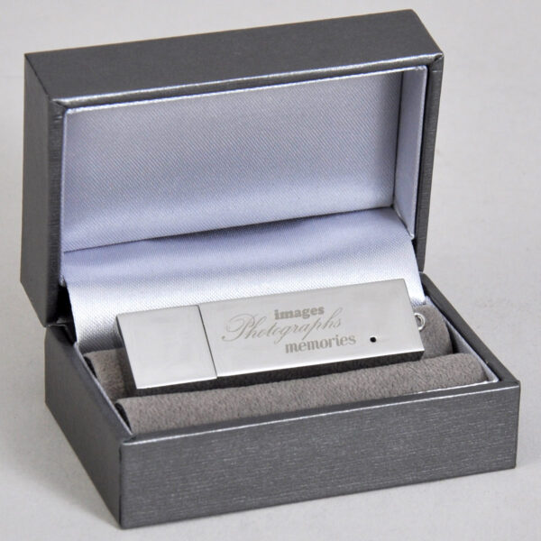 Luxury silver presentation box with flash drive