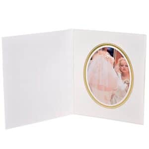 Kenro White and Gold 5" x 4" Oval Slip-in Photo Folder